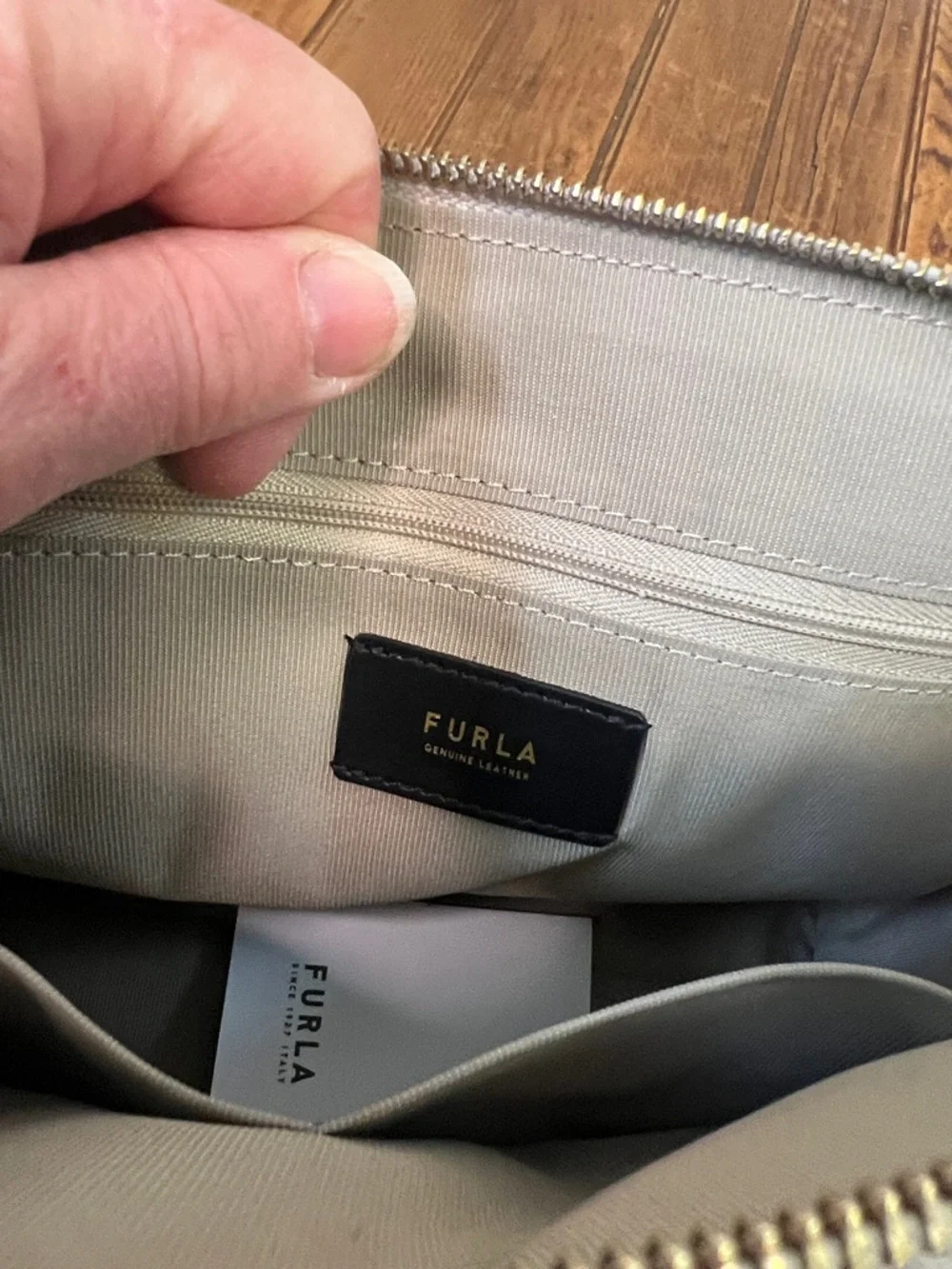 Furla bag Light Gray Pebbled Leather Satchel with Gold Charm New NWT